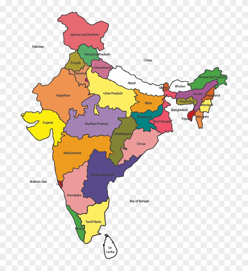 India Map With States Name India Map Free Png Image - India Map With Only States Name, Transparent Png  - 700X838(#545738) - Pngfind
