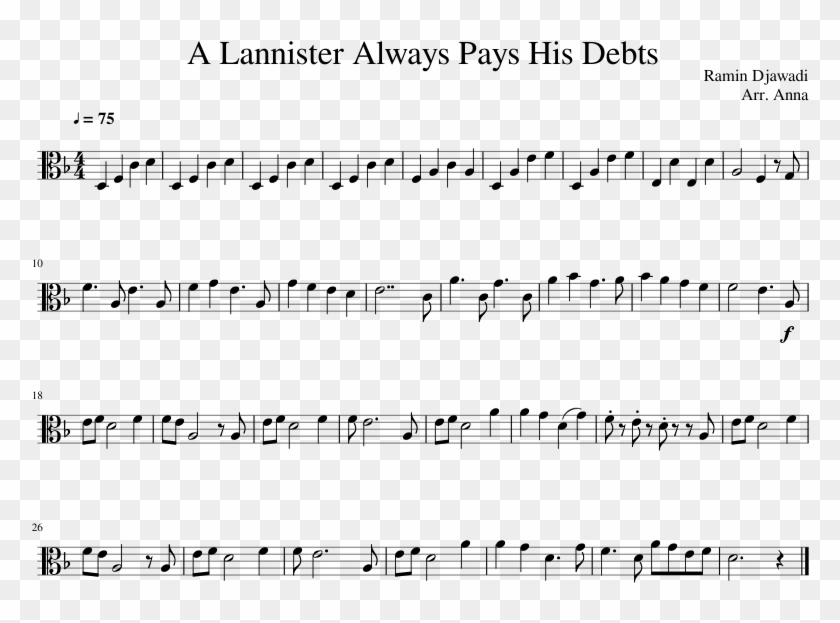 A Lannister Always Pays His Debts Mii Channel Sheet Music Viola