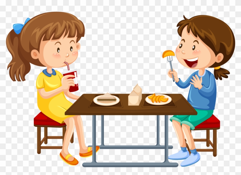 Restaurant Clipart Cafeteria Building - Girls Eating Cartoon, HD Png  Download - 1600x1600(#5649571) - PngFind