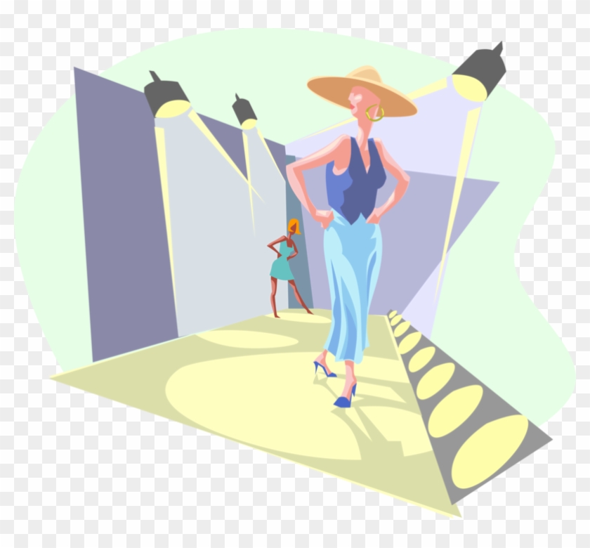 Vector Illustration Of Fashion Runway With Model Under Fashion Show