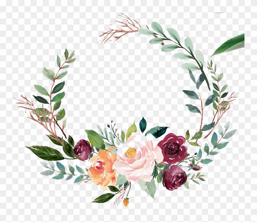 Green Watercolor Wreath With Flowers - Green Watercolor Flowers Png, Transparent  Png - 758x643(#577300) - PngFind