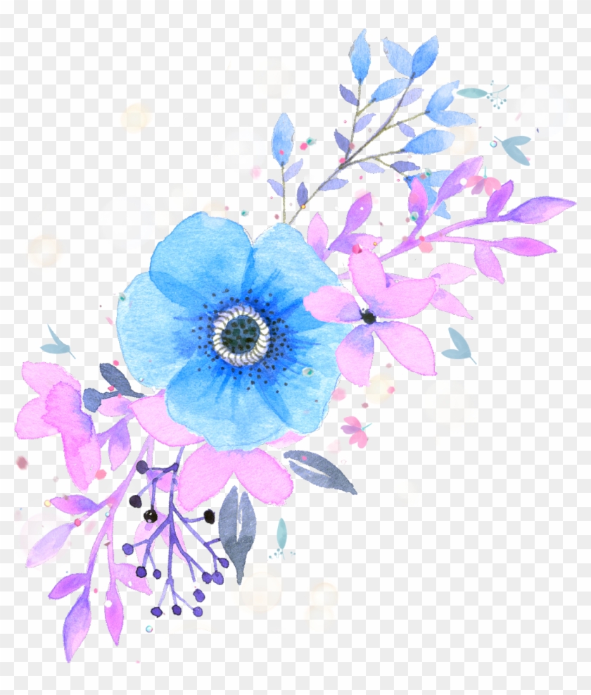 Ftestickers Sticker Transparent Blue And Pink Watercolor Flowers Hd Png Download 1024x1155 Pngfind