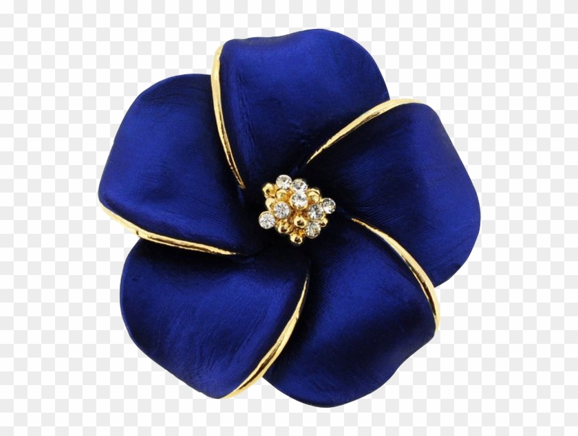 Blue Hawaiian Plumeria Flower Pin Swarovski Crystal - Frangipani