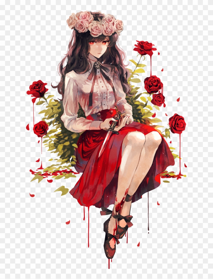 Anime Meninas, Character Art, Rose Blood, Blood C, - Anime Girl With Roses,  HD Png Download - 755x1059(#5750620) - PngFind
