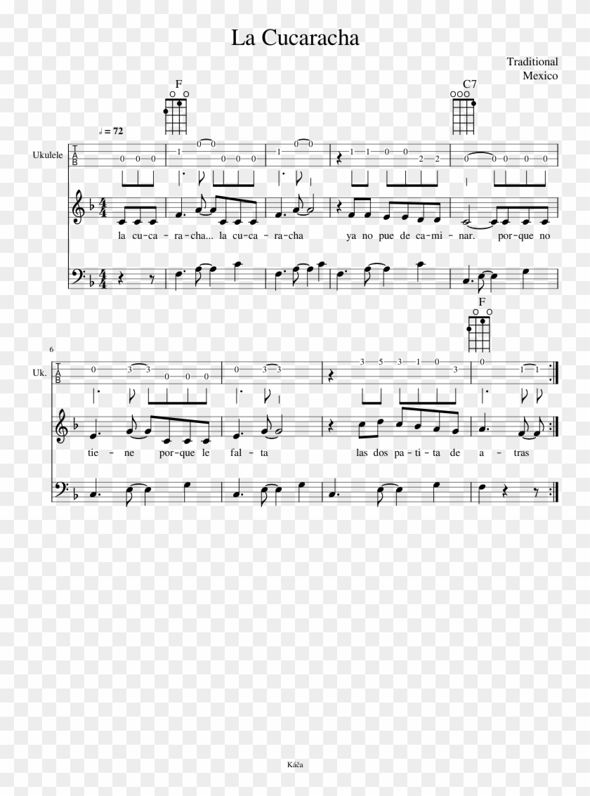 La Cucaracha For Ukulele Sheet Music Hd Png Download 7x1169 Pngfind