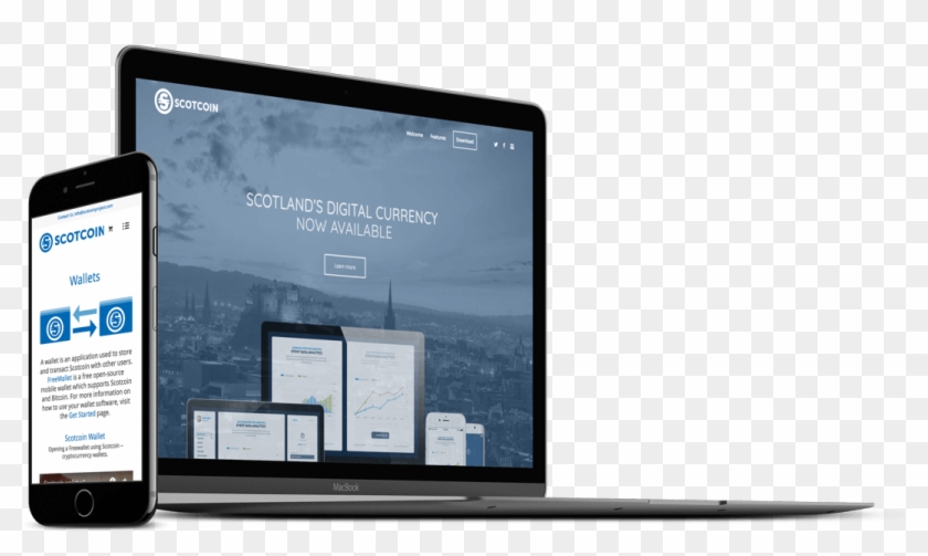 Scotcoin Website Mockup On A Laptop And A Mobile Device Mobile Phone Hd Png Download 1067x589 5992160 Pngfind