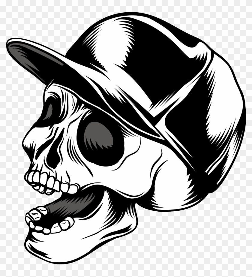 skull with baseball hat