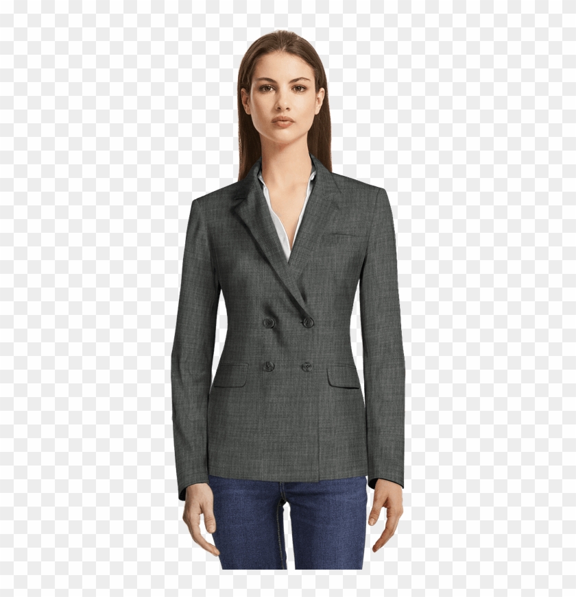 Grey Double Breasted Blazer-view Front - Lapel, HD Png Download ...