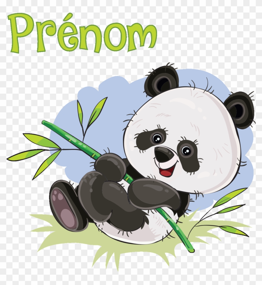 Sticker Prenom Personnalise Bebe Panda Et Son Bambou Cartoon Panda With Bamboo Hd Png Download 10x10 Pngfind