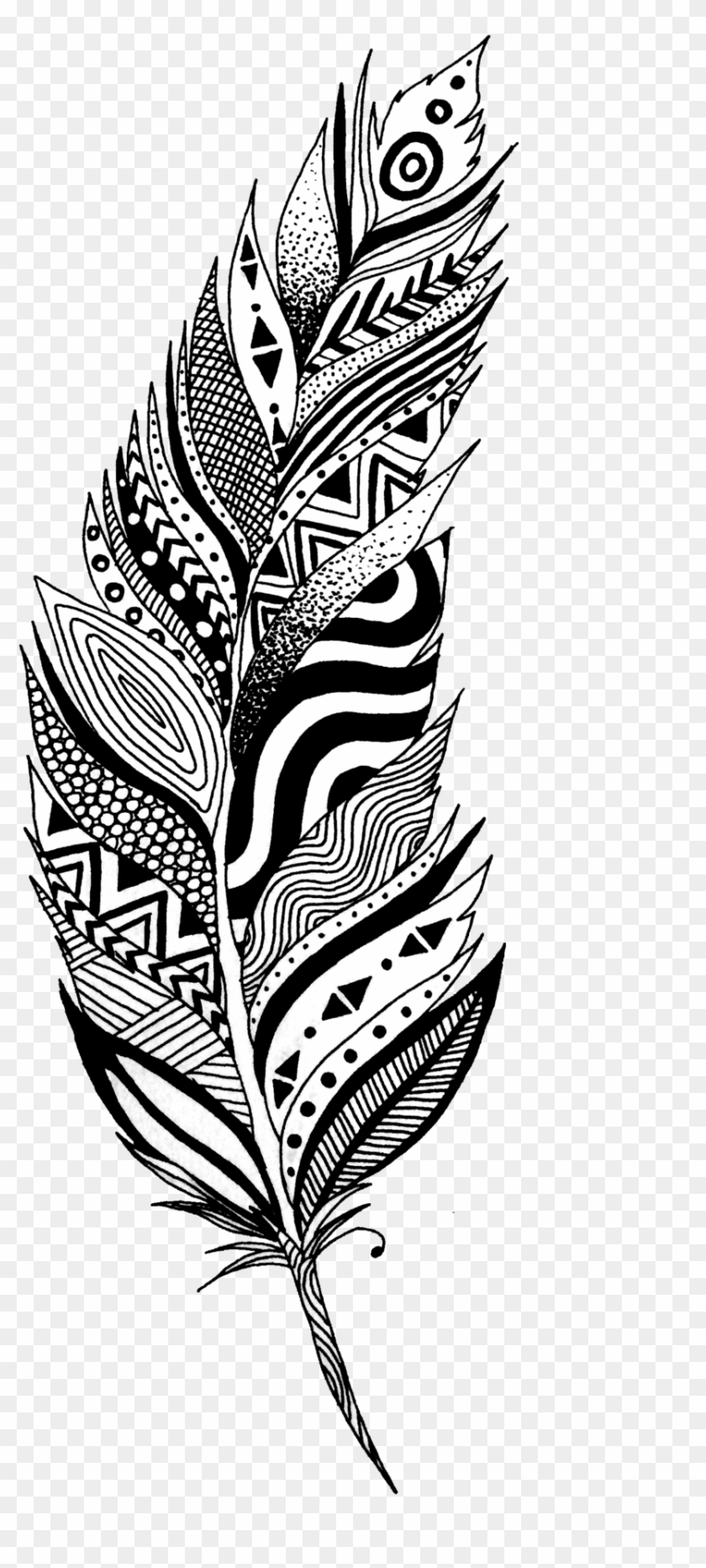 Black And White Feather Tattoo Design - Black And White Feather Clipart, HD  Png Download - 1024x1955(#6288878) - PngFind
