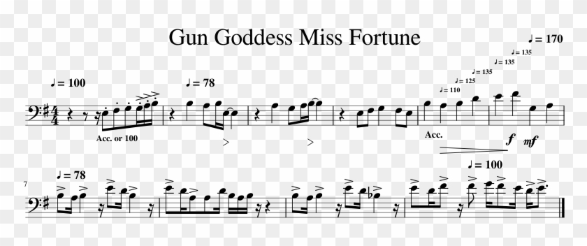 Wonderbaarlijk Gun Goddess Miss Fortune Trombone Mk I - Vader Jacob Piano Sheet WN-27