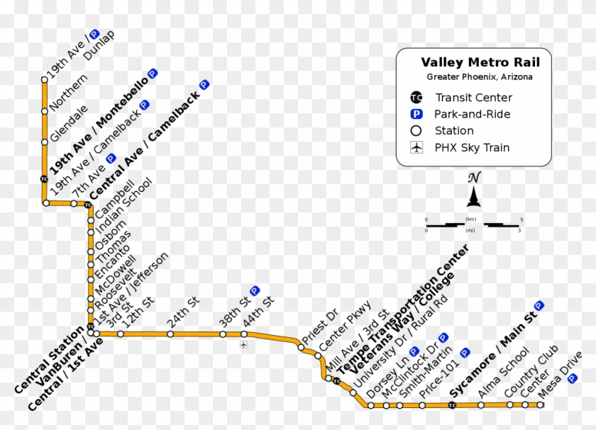 Valley Metro Light Rail Map List Of Valley Metro Rail Stations - Valley Metro Rail Map Mesa, Hd Png  Download - 1200X843(#6663744) - Pngfind