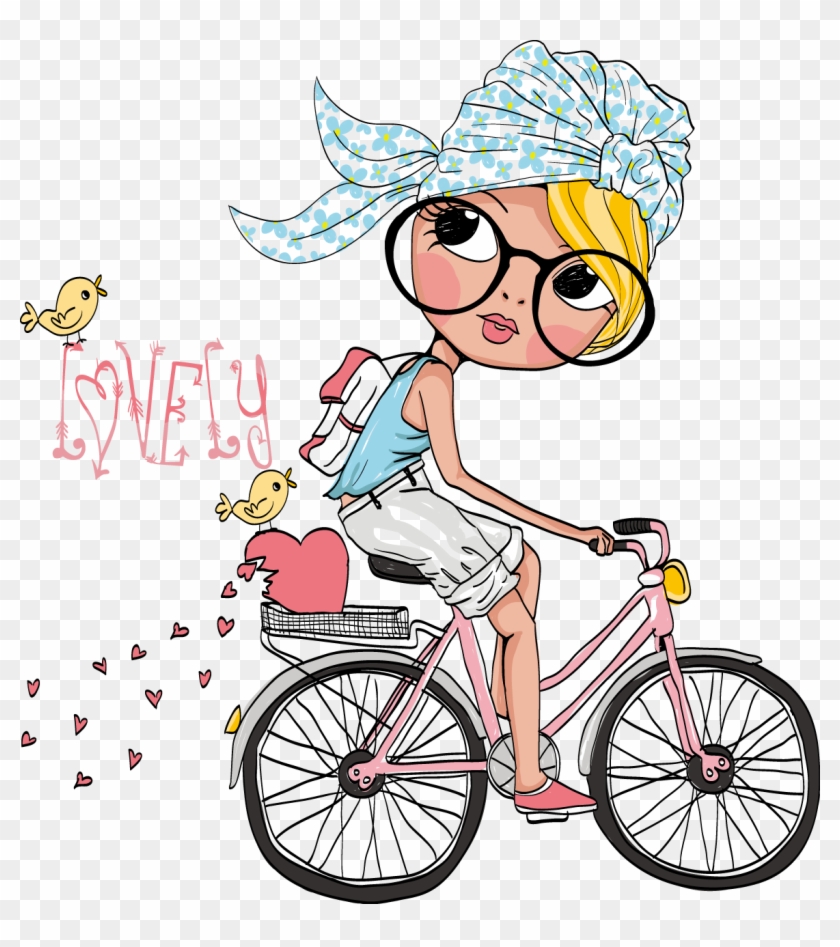 Vector Free Download Bicycle Clip Art Little Riding - Cartoon Girl On Bike,  HD Png Download - 1171x1265(#6673460) - PngFind