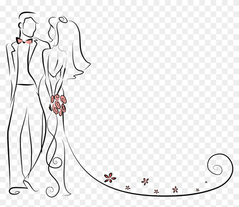 Pictures Couple Wedding Bride Invitation Cartoon Clipart - Bride And Groom  Outline, HD Png Download - 1000x747(#6702786) - PngFind