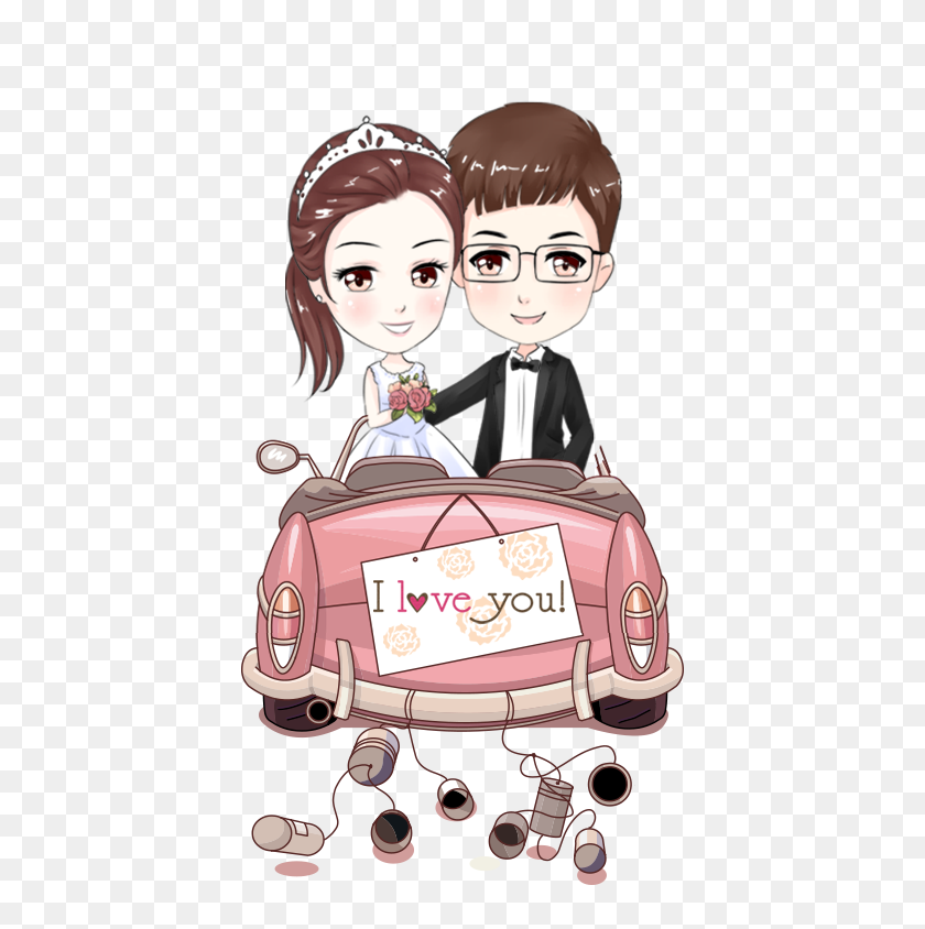 Bride Couple Marriage Cartoon Wedding Free Clipart - Just Married Car  Vintage, HD Png Download - 640x774(#6702937) - PngFind