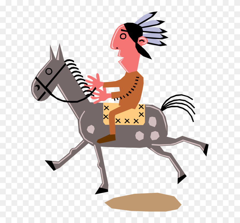 Vector Illustration Of Native American Indian Man On - Natives American  Cartoon On Horse, HD Png Download - 621x700(#6809722) - PngFind