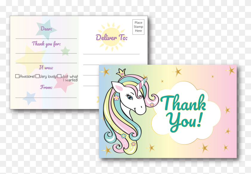 25 fill in unicorn thank you cards for kid s birthday cartoon hd png download 3795x2460 6850145 pngfind