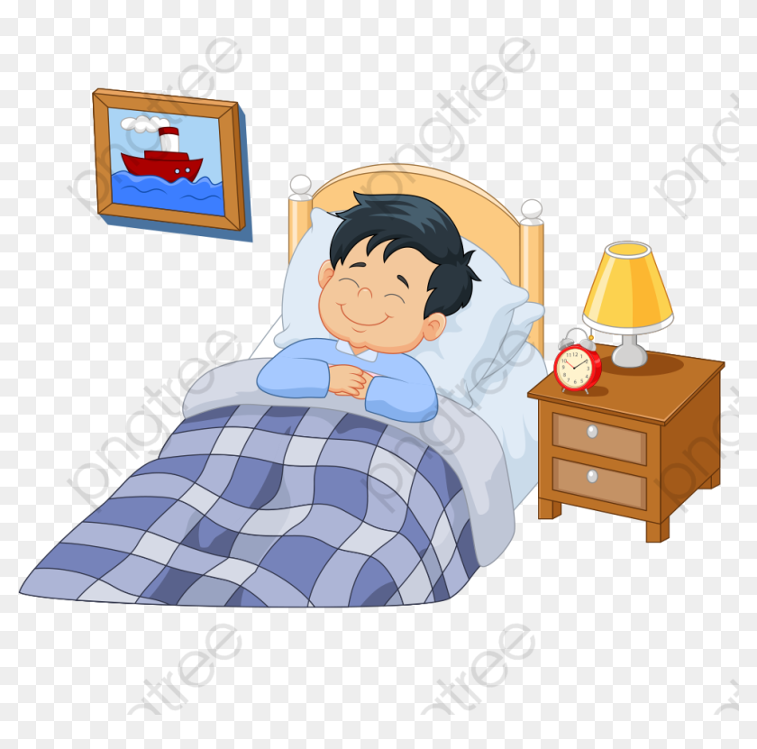 Sleeping Boy With A Smile - Cartoon Boy Good Night, HD Png Download -  983x926(#6883930) - PngFind