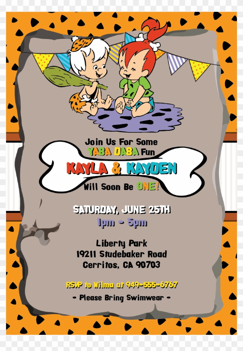 Blackline - Flintstones Pebbles 2nd Birthday Invitations, HD Png ...