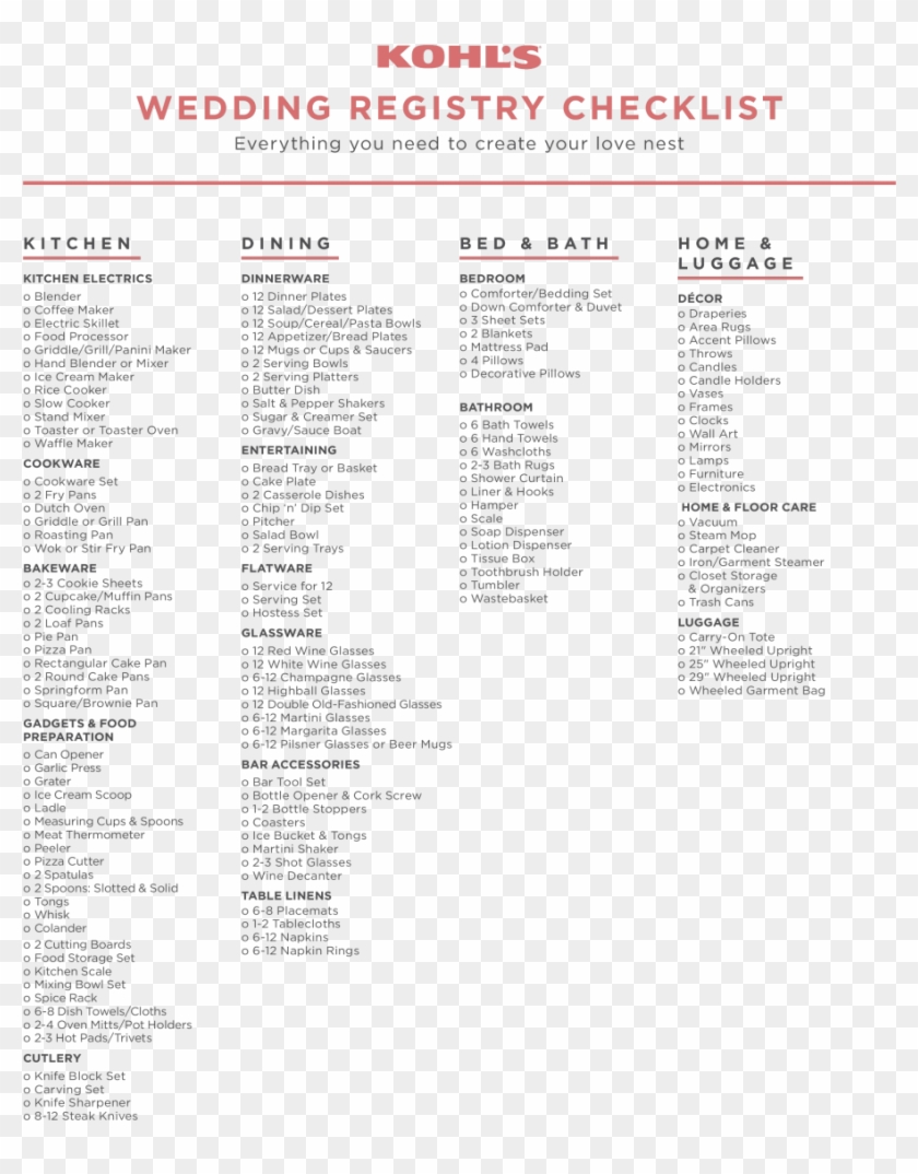 Free Printable Wedding Registry Checklist Templates Kohl s HD