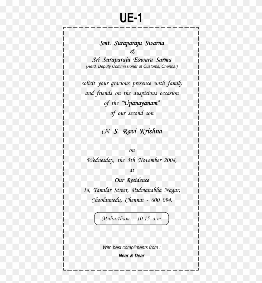 Thread Ceremony Invitation Card Matter In English Examples ...