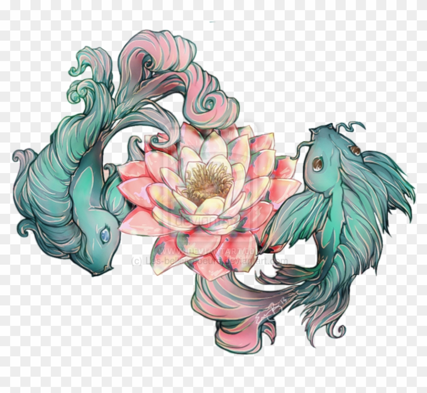 Koi Fish And Lotus Flower - Koi Fish Tattoo Png, Transparent Png -  1024x704(#989948) - PngFind
